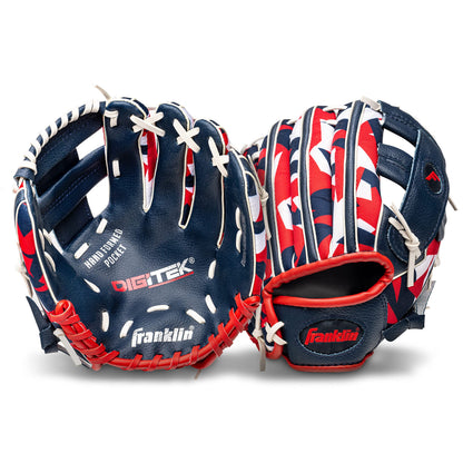 Franklin Sports 22858 Guantes de béisbol Unisex para Adolescentes de 9.5 Pulgadas, para niños, niñas, jóvenes, Azul Marino/Rojo, Talla 9.5 de EE. UU