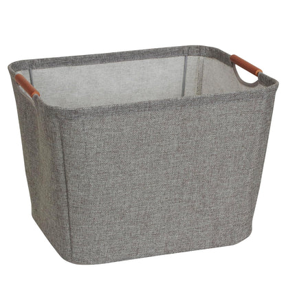 Household Essentials 624 Medium Tapered Soft-Side Storage Bin with Wood Handles, Gray, Grey - Medium - Gris