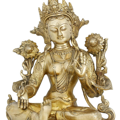 Shalinindia Tara Estatua de Buda Sentado Budista, Dorado