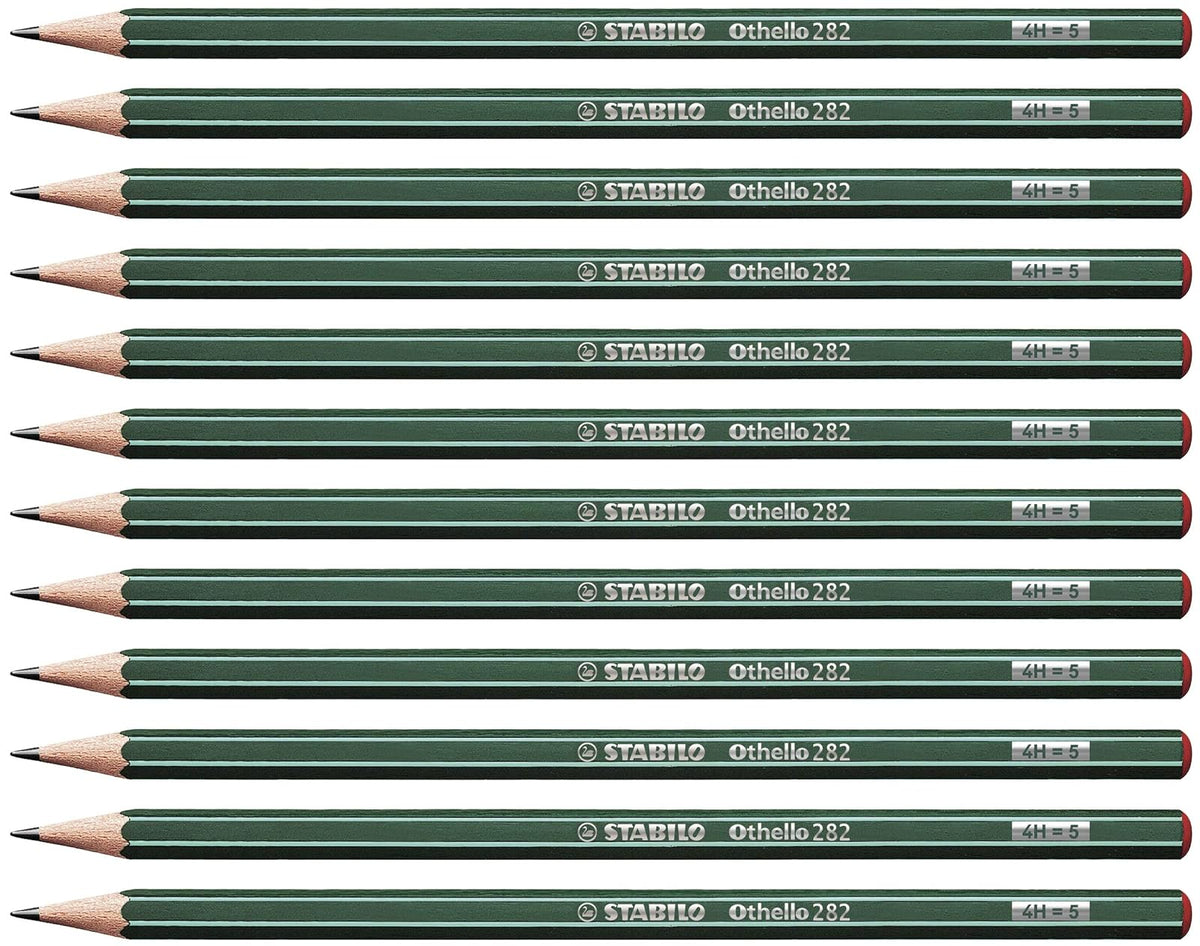 STABILO Othello 282 - Paquete de 12 lápices de dibujo H | Lápiz de grafito H fino para dibujo técnico detallado, eclosión y líneas de luz limpias; caja de 12 unidades