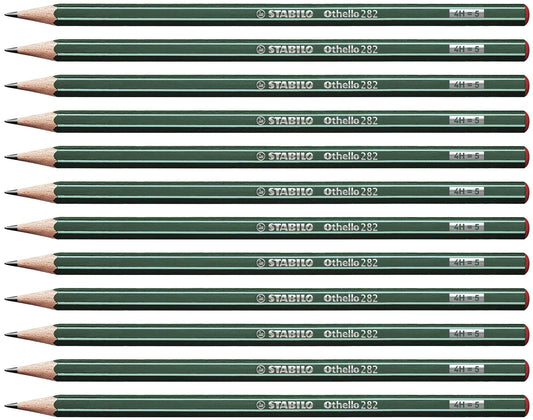 STABILO Othello 282 - Paquete de 12 lápices de dibujo H | Lápiz de grafito H fino para dibujo técnico detallado, eclosión y líneas de luz limpias; caja de 12 unidades
