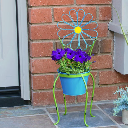 Alpine Corporation 24" Tall Blue Daisy Flower Planter with Stand Decoration Yard