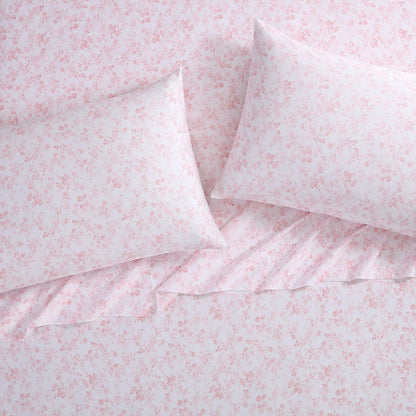 Laura Ashley Juego de Sábanas King Bella Pink | Bella Pink, 300 hilos, algodón satén, sábana bajera con bolsillo profundo, incluye fundas de almohada