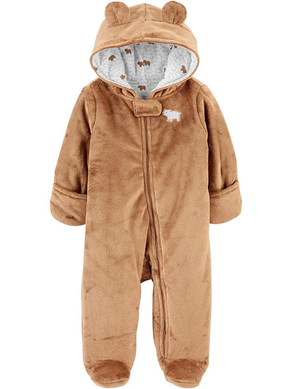 Simple Joys by Carter's Mono con pies de Forro Polar Traje de Nieve para Bebé-Niñas - Oso marrón - 0-3 Meses