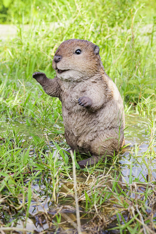 Hi-Line Gift American Beaver Cub Estatua de pie, marrón