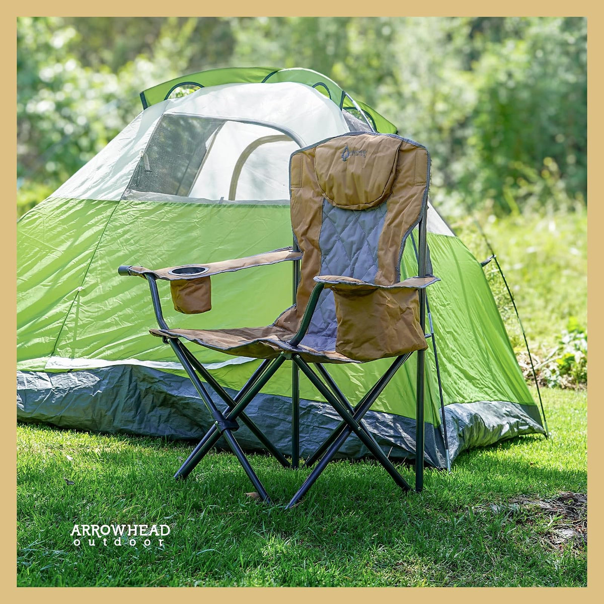 ARROWHEAD OUTDOOR - Silla Plegable portátil de Lujo con reposacabezas, Vidrio y portavasos, Enfriador de 6 latas, Bolsa de Transporte Resistente, Capacidad de Peso de 550 Libras