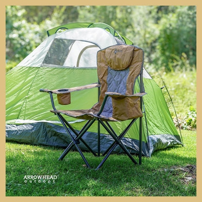 ARROWHEAD OUTDOOR - Silla Plegable portátil de Lujo con reposacabezas, Vidrio y portavasos, Enfriador de 6 latas, Bolsa de Transporte Resistente, Capacidad de Peso de 550 Libras