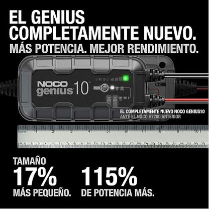 NOCO GENIUS10: Cargador de batería Inteligente 6V/12V 10A – Mantenedor automático, Cargador Lento y desulfatador con protección contra sobrecarga y compensación térmica – para baterías Plomo y Litio
