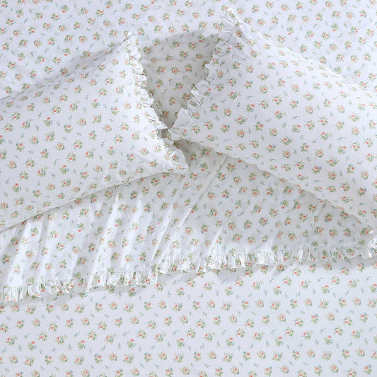 Laura Ashley - Juego de Funda de Almohada estándar, Ropa de Cama de algodón percal Transpirable, decoración Floral para el hogar (Roseford Orange, 2 Piezas)