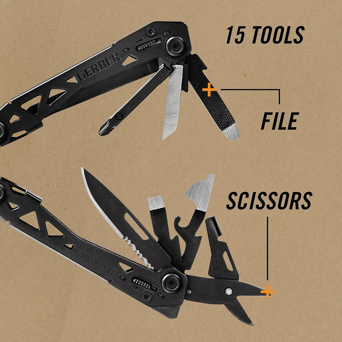 Gerber Suspension NXT Multiherramienta EDC 15 en 1 | Negro, incluye alicates con cuchillo de bolsillo, diseño delgado y compacto