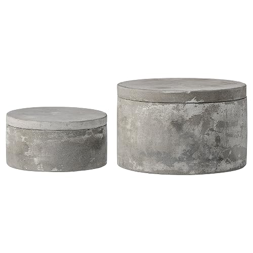 Bloomingville A75500081 - Juego de 2 cajas decorativas redondas de cemento gris