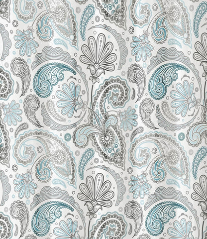 Kassatex Paisley Cortina de Ducha, Tradicional, Azul & Gris, 182.9 x 182.9 cm, 1