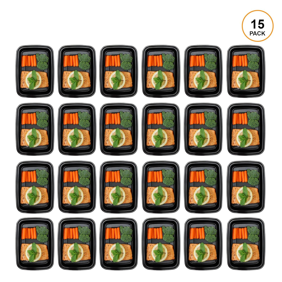 Freshware - Recipientes para preparación de comidas [15 paquetes] 1 compartimento para almacenamiento de alimentos con tapas, caja bento, sin BPA, apilables, aptos para