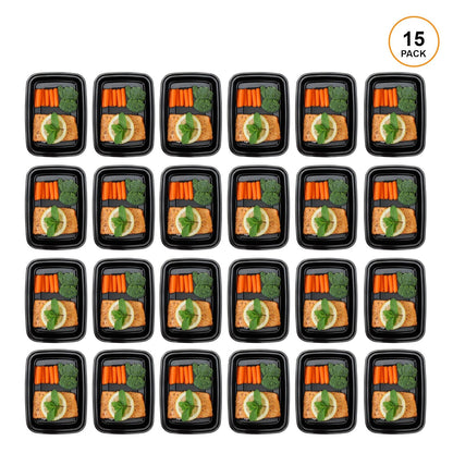 Freshware - Recipientes para preparación de comidas [15 paquetes] 1 compartimento para almacenamiento de alimentos con tapas, caja bento, sin BPA, apilables, aptos para
