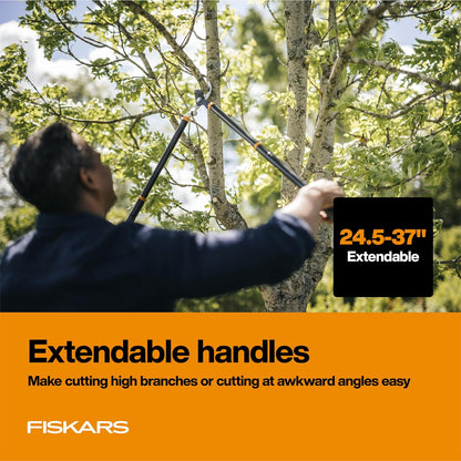 Fiskars - Loppers para Recortar árboles, Resistente, con Mango Extensible (Rango de 24.5 a 37 Pulgadas), Cortador de Ramas de árbol de Hoja de Acero de derivación Afilada de hasta 1.5 Pulgadas de