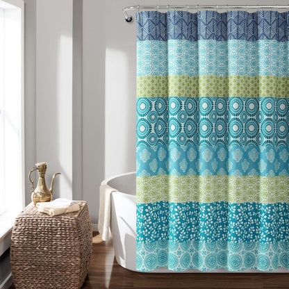 Lush Decor - Cortina de Ducha de Rayas Bohemias de 72 Pulgadas de Ancho x 72 Pulgadas de Largo, Azul y Verde, Cortina de baño - Cortina de Ducha a Rayas, decoración Bohemia, Cortinas de Ducha de Tela - Azul & Verde