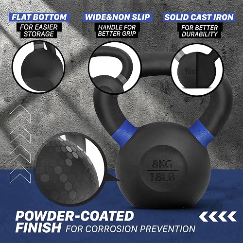 Yes4All Pesas Rusas para Ejercicio de Hierro Fundido con Revestimiento en Polvo, 4-32 kg o 9-71 lb Pesa Rusa, 4 6 8 10 12 14 16 20 24 32 Kgs Kettlebell en casa y Entrenamiento de Fuerza