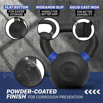 Yes4All Pesas Rusas para Ejercicio de Hierro Fundido con Revestimiento en Polvo, 4-32 kg o 9-71 lb Pesa Rusa, 4 6 8 10 12 14 16 20 24 32 Kgs Kettlebell en casa y Entrenamiento de Fuerza