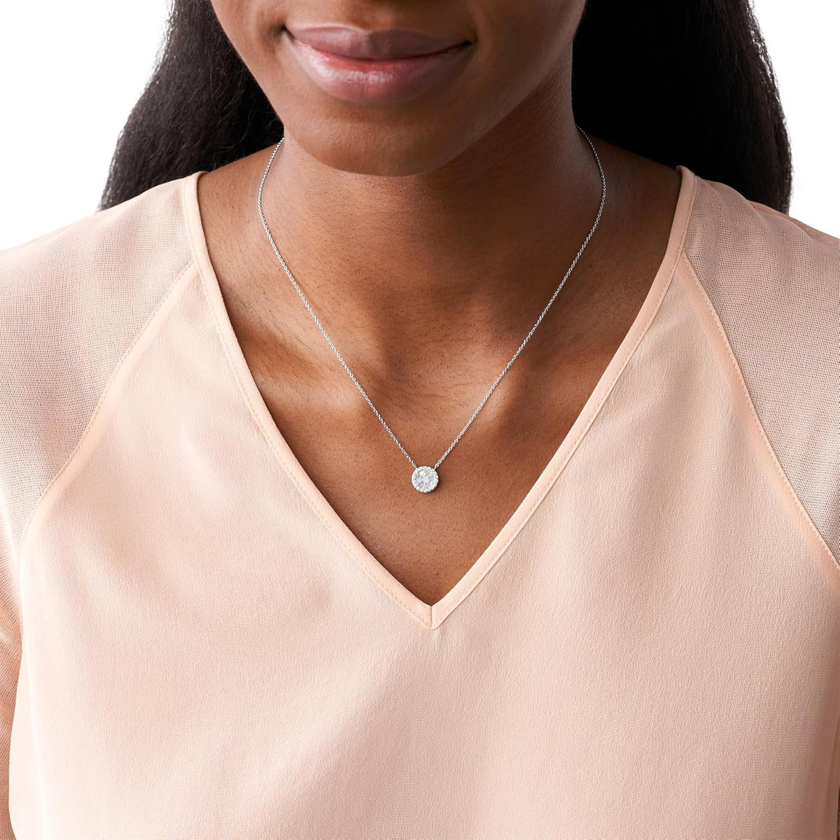 Collar con colgante Fossil Sterling JFS00520040 de plata de ley de color plateado para dama