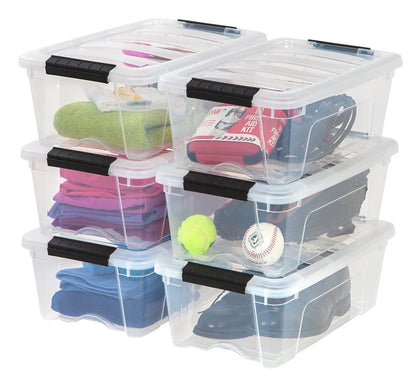 IRIS USA 6 Contenedores de 13 Qt con Tapa, Transparentes | Diseño transparente para ver el contenido fácilmente. Ideal para zapatos, fotos, documentos y artículos pequeños. - Transparente - 12 L. - Paquete de 6 - 12.3 Litros - Paquete de 6