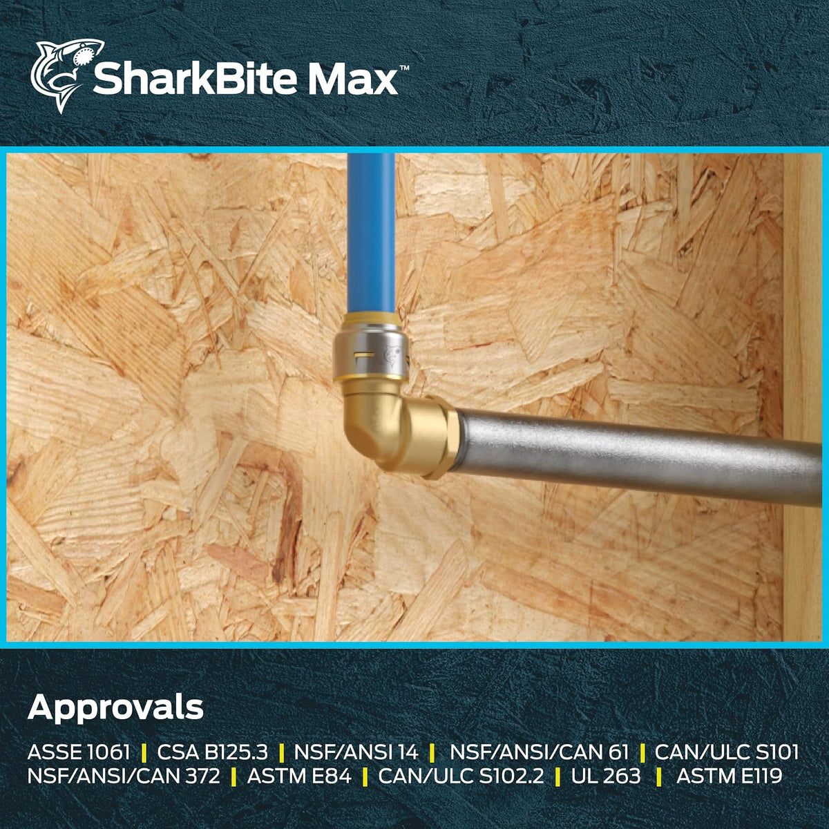 SharkBite Max 1/2 pulgada x 1/2 pulgada 90 grados codo adaptador hembra, empuje para conectar el accesorio de fontanería de latón, tubería PEX, cobre, CPVC, PE-RT, HDPE, UR308A