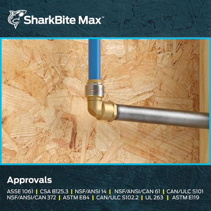 SharkBite Max 1/2 pulgada x 1/2 pulgada 90 grados codo adaptador hembra, empuje para conectar el accesorio de fontanería de latón, tubería PEX, cobre, CPVC, PE-RT, HDPE, UR308A