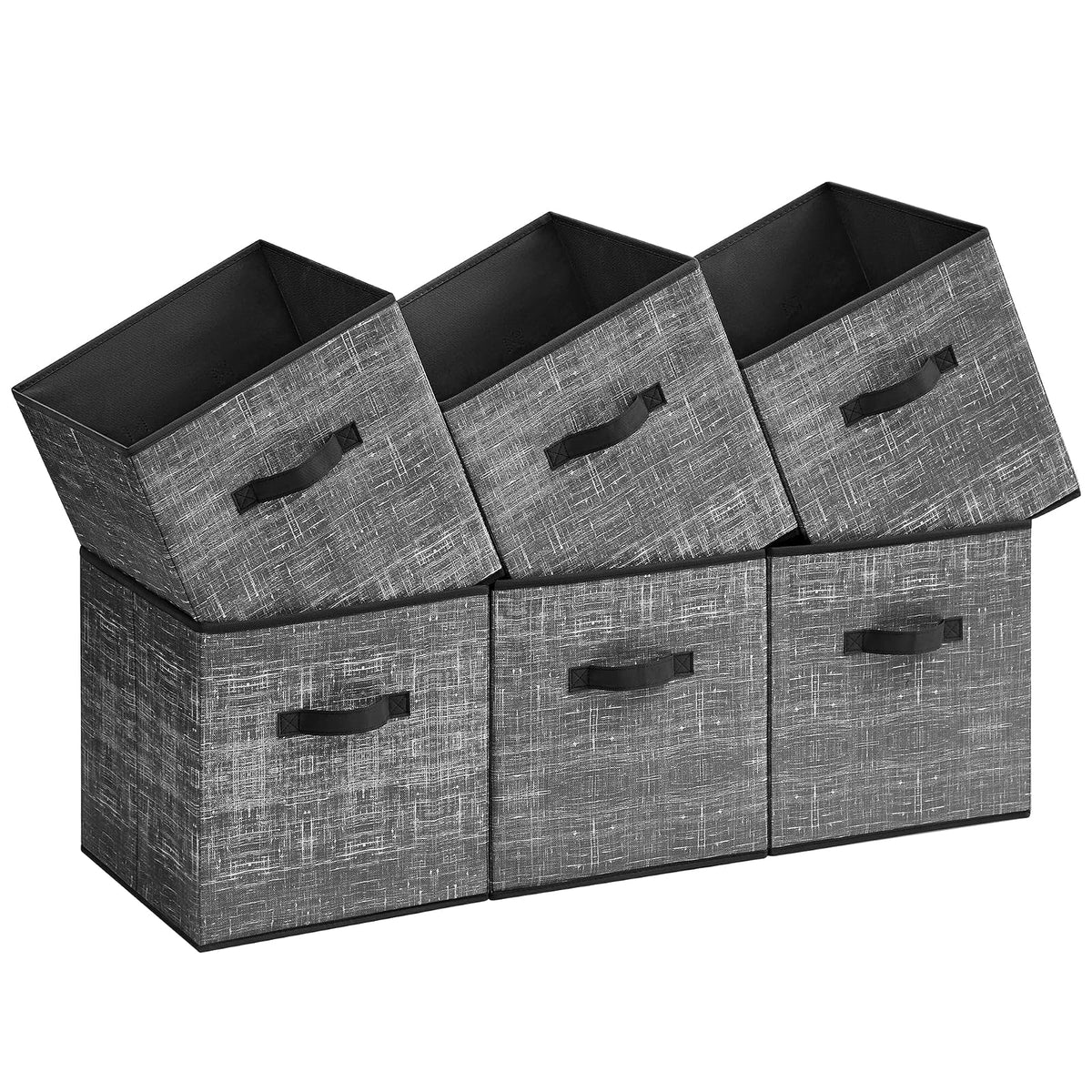 SONGMICS - Cubos de Almacenamiento de Tela con Asas, Juego de 6, Negro - Negro - 33L x 33W x 33H cm