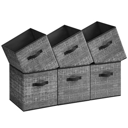 SONGMICS - Cubos de Almacenamiento de Tela con Asas, Juego de 6, Negro - Negro - 33L x 33W x 33H cm