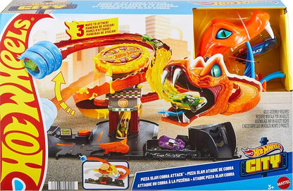 Hot Wheels City, Pista de Juguete Ataque de Cobra vs Pizzería, para niños de 3 años en adelante
