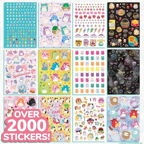 Squishmallows Original 2000 + libro de pegatinas único en la clase, 43 hojas de pegatinas, calcomanías Kawaii Squishmallows para botella de agua, cuadernos, bolsas de recuerdos de fiesta, lindas