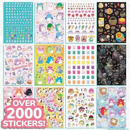 Squishmallows Original 2000 + libro de pegatinas único en la clase, 43 hojas de pegatinas, calcomanías Kawaii Squishmallows para botella de agua, cuadernos, bolsas de recuerdos de fiesta, lindas