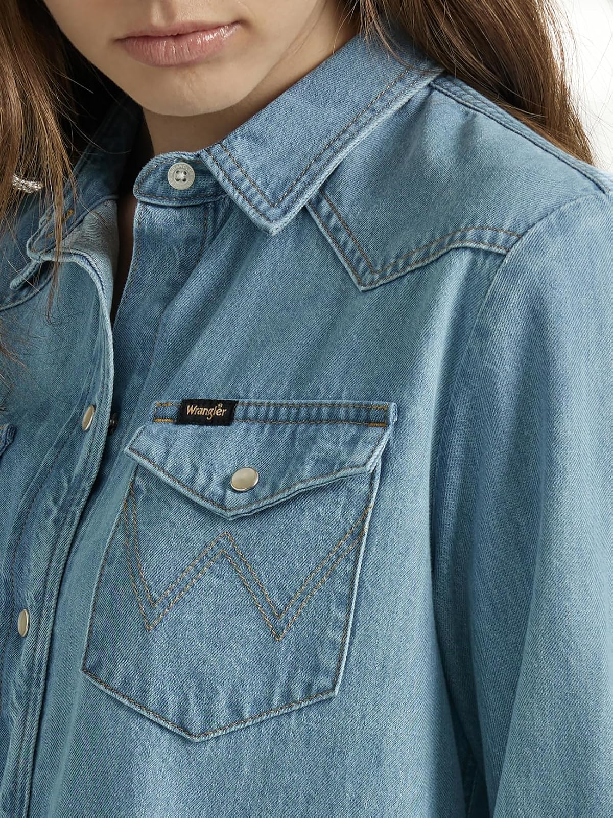 Wrangler Camisa de Mezclilla con Cierre a presión Camisa abotonadaMujer