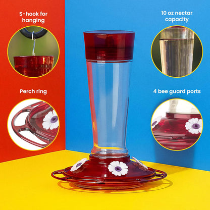 Classic Brands Vaso de vidrio con 5 Estaciones de alimentación, comedero de colibrí color rubí, capacidad de néctar de colibrí de 10 onzas