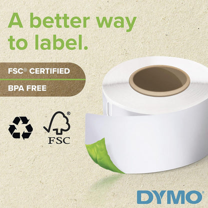 DYMO - Etiquetas de carpetas de archivos auténticas LW 1-Up para impresoras de etiquetas LabelWriter, blanco, 9/16 pulgadas x 3-7/16 pulgadas, 6 rollos de 130 (780 en total)