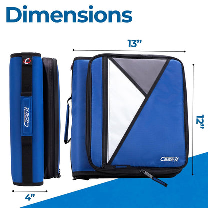 Case-it - Carpeta universal con cierre, bolsillo acolchado con juntas tóricas de 2 pulgadas que soporta hasta 13 portátiles/tablet, múltiples bolsillos, capacidad de 400 páginas, viene con correa para