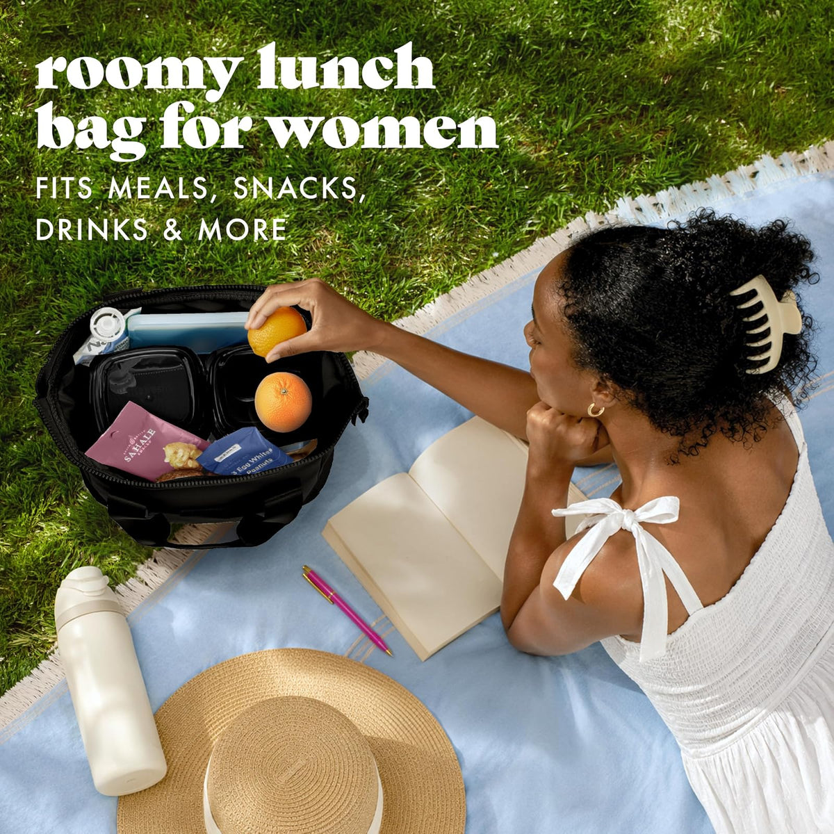Fit & Fresh Remi - Bolsa de almuerzo de neopreno para mujer, kit de preparación de comidas con contenedores y paquete de hielo XL, material autoaislante, tipo neopreno, bolsa de almuerzo lavable a