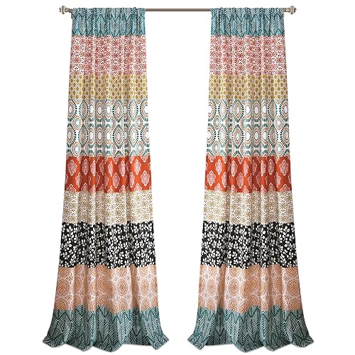 Lush Decor Par de Cortinas de Ventana de Rayas Bohemias Coloridas con diseño Atrevido, 52 Pulgadas de Ancho x 84 Pulgadas de Largo, Turquesa y Naranja