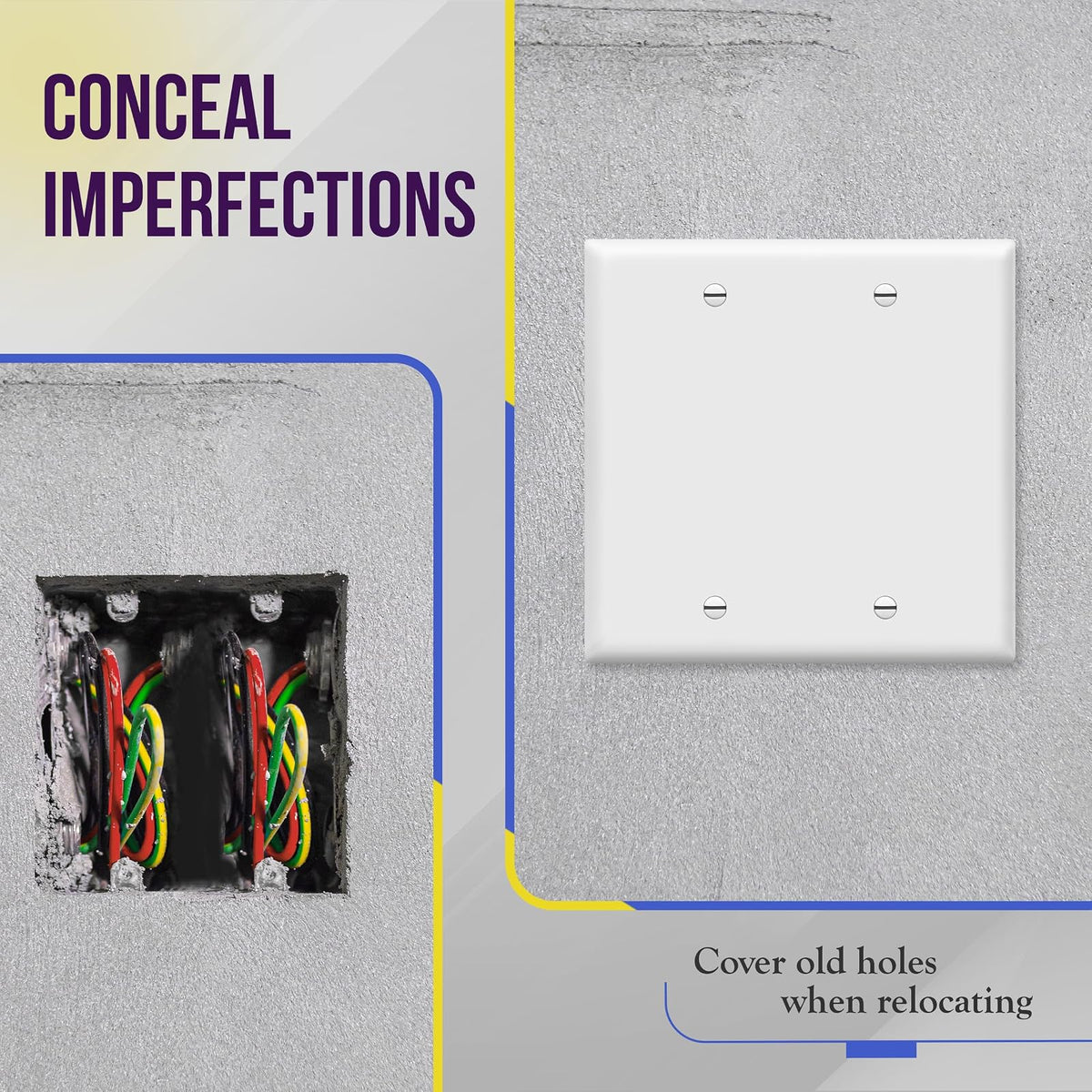 ENERLITES - Placa de pared para dispositivo doble en blanco, acabado brillante, tamaño estándar de 2 bandas, 4.5 x 4.5 pulgadas, policarbonato termoplástico, 8802-W, blanco