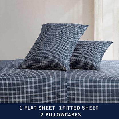 Nautica - Juego de sábanas matrimoniales, algodón de Alta Calidad, decoración del hogar a Cuadros, Certificado Oeko-Tex (Reece Plaid Navy, Full)