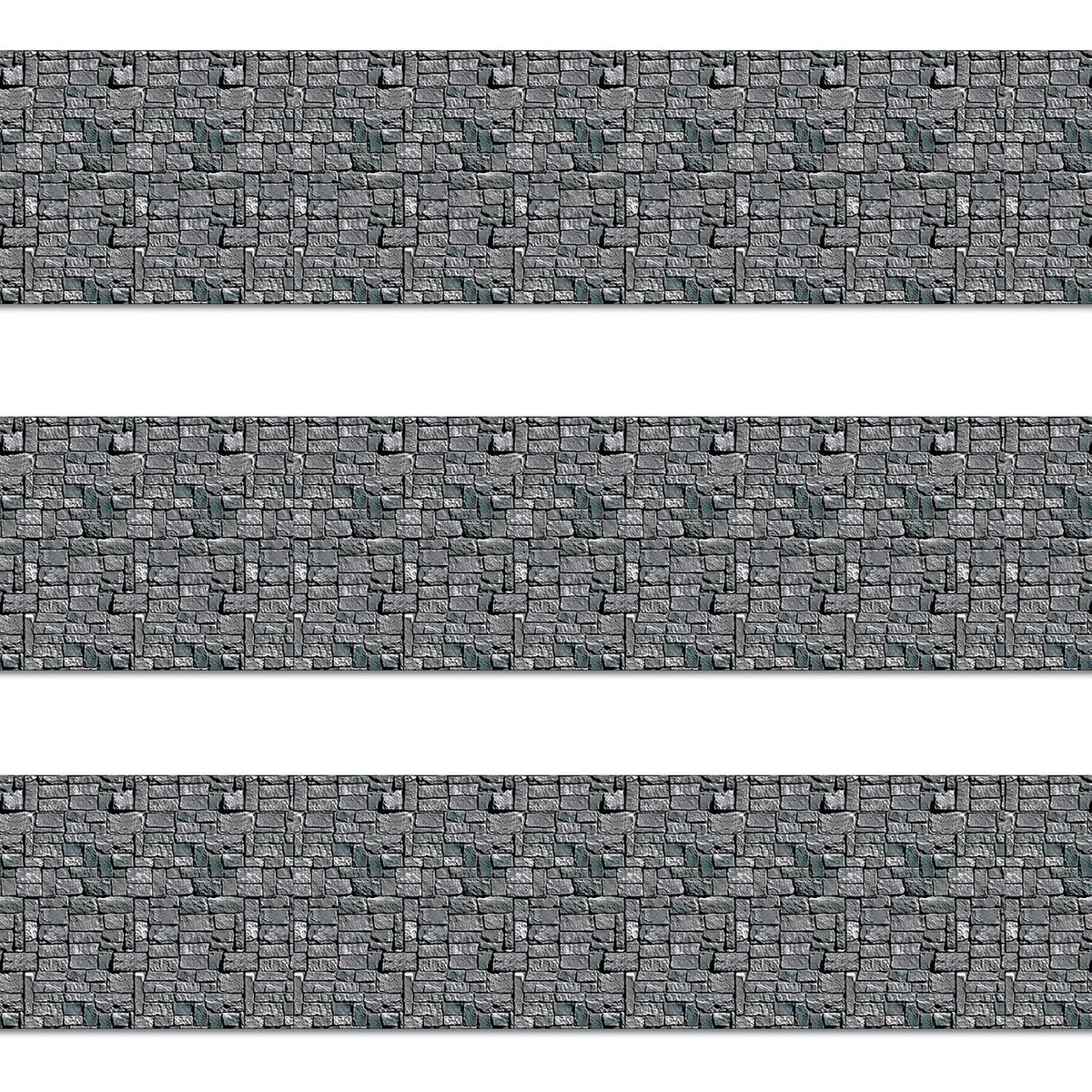 Beistle Telón de Fondo de Pared de Piedra, Paquete de 3 – Extragrande 4' x 30' Decoraciones de Pared Medieval de Plástico para Fiestas de Halloween, Eventos Temáticos de Castillo, Casas Embrujadas