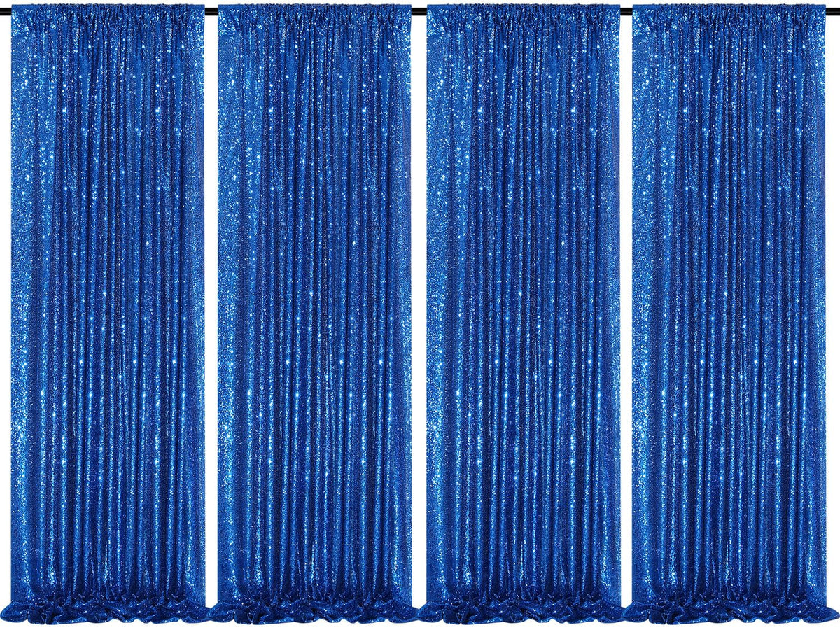 QueenDream Cortinas de Telón de Fondo de Lentejuelas | 4 pcs, 2ft x 8ft cada una, Azul Real, bolsillo para barra de 4 pulgadas