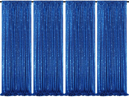 QueenDream Cortinas de Telón de Fondo de Lentejuelas | 4 pcs, 2ft x 8ft cada una, Azul Real, bolsillo para barra de 4 pulgadas