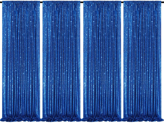 QueenDream Cortinas de Telón de Fondo de Lentejuelas | 4 pcs, 2ft x 8ft cada una, Azul Real, bolsillo para barra de 4 pulgadas