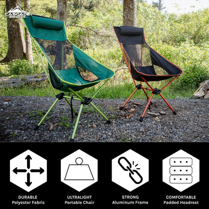 Cascade Mountain Tech - Silla de Campamento – Respaldo Alto Ultraligero para mochileros, Camping, Eventos Deportivos, Playa y picnics con Bolsa de Transporte