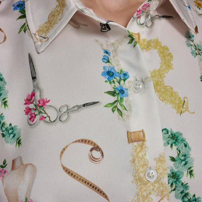 Karl Lagerfeld - Blusa de Manga Larga con Cuello Abotonado para Mujer