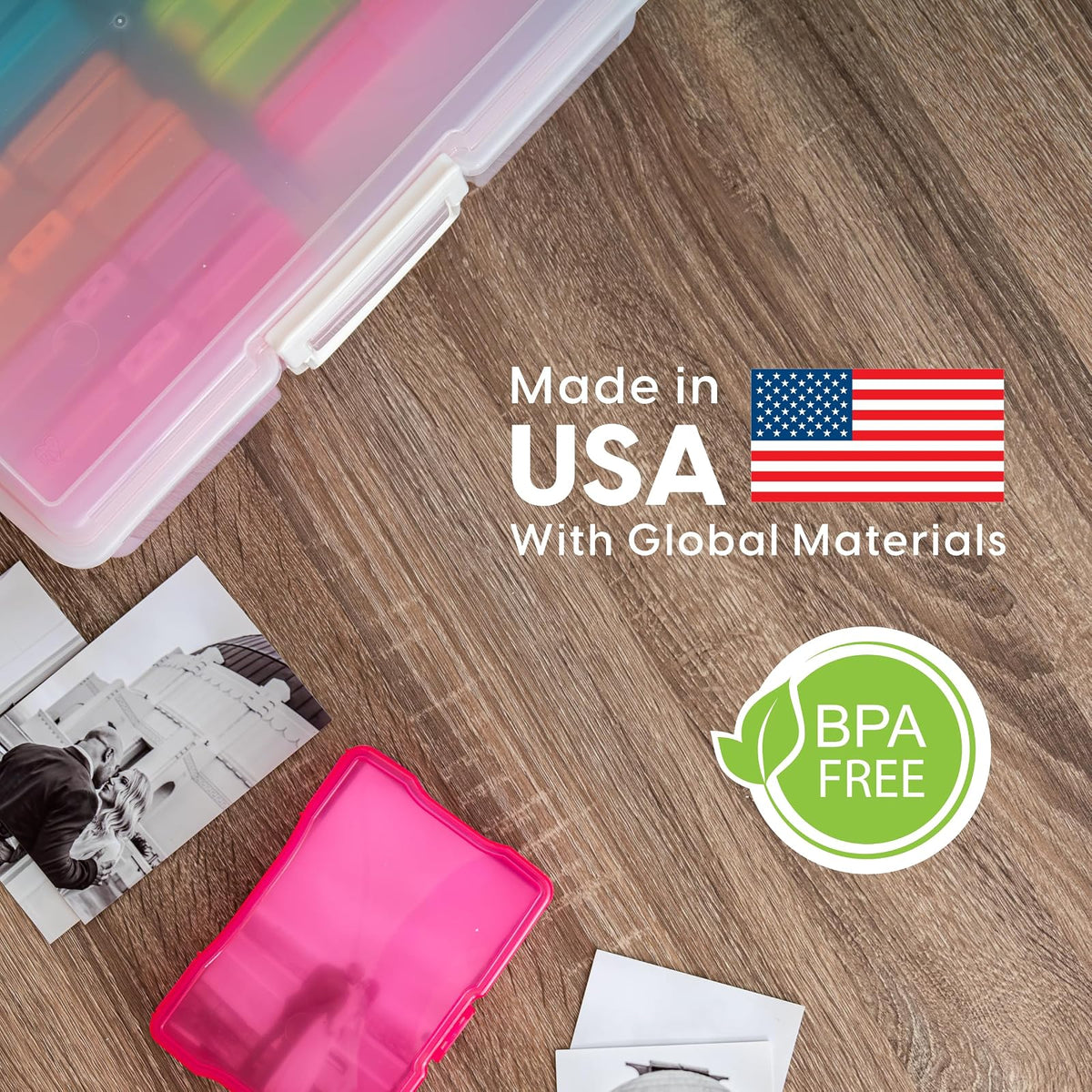 IRIS USA Caja Organizadora para Fotos, 16 Estuches, 2 Piezas, Perla/Multi | Compatible con fotos 4"x6", asa integrada, organizador para tareas, calcomanías, recortes y tarjetas didácticas
