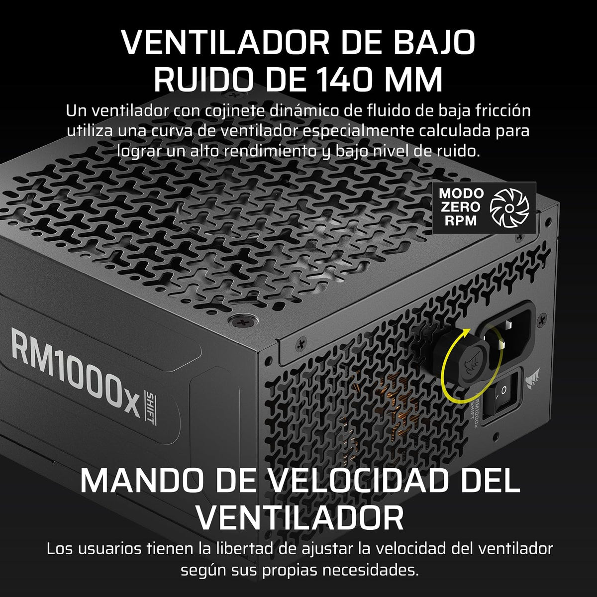 Corsair RM1000x Shift (2025) Fuente de Alimentación ATX Totalmente Modular – Interfaz Lateral Modular, 12V-2x6, ATX 3.1 y PCIe 5.1, Condensadores de 105°C, Cybenetics Gold – Negro