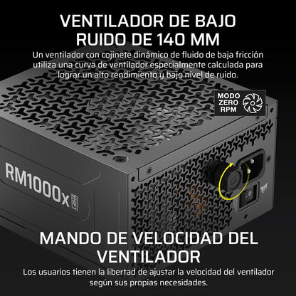 Corsair RM1000x Shift (2025) Fuente de Alimentación ATX Totalmente Modular – Interfaz Lateral Modular, 12V-2x6, ATX 3.1 y PCIe 5.1, Condensadores de 105°C, Cybenetics Gold – Negro