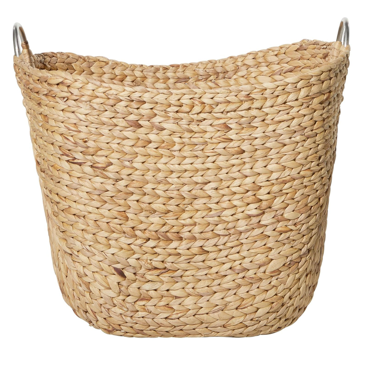 Deco 79 Seagrass Handmade Large Woven Storage Basket with Ring Metal Handles, 21" x 17" x 19", Brown