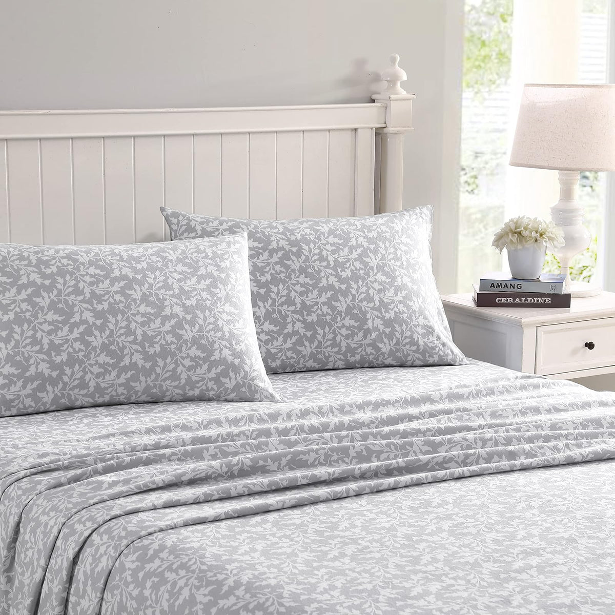 Laura Ashley Home Juego de Sábanas de Franela de Algodón - Crestwood Pastel Grey - Individual